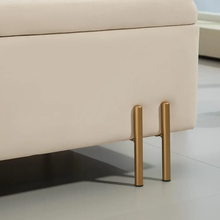 Bänk Förvaringsbänk Stoppad Pall Beige Förvaringsutrymme Sammet Guld