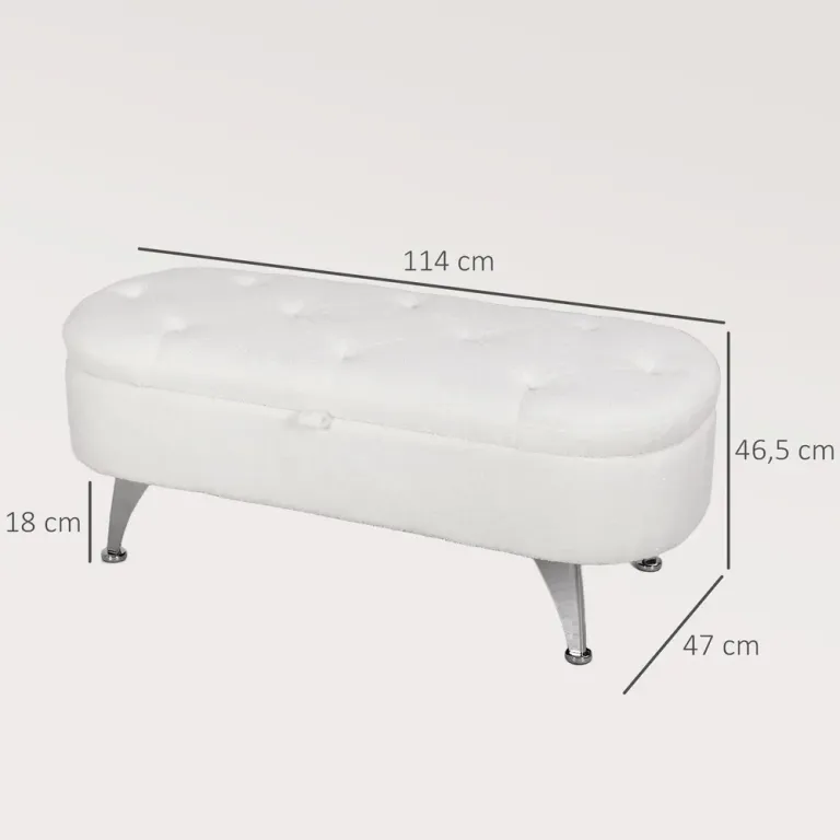 Bänk Förvaringsbänk Vit av Teddy Sammet Oval Fleece Silverben