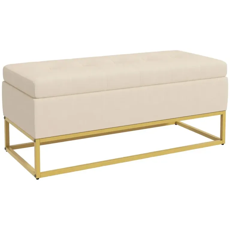 Bänk med Förvaringsutrymme Beige Sittbänk Sammet Guld Stålram