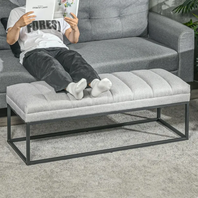 Bänk Sängbänk Ljusgrå av Stål Sittbänk Industriell Design Metallram