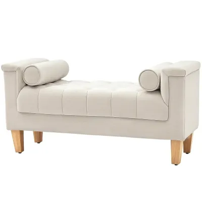 Bänk Sängbänk med Chenilleöverdrag Beige Vintage Design Stoppad