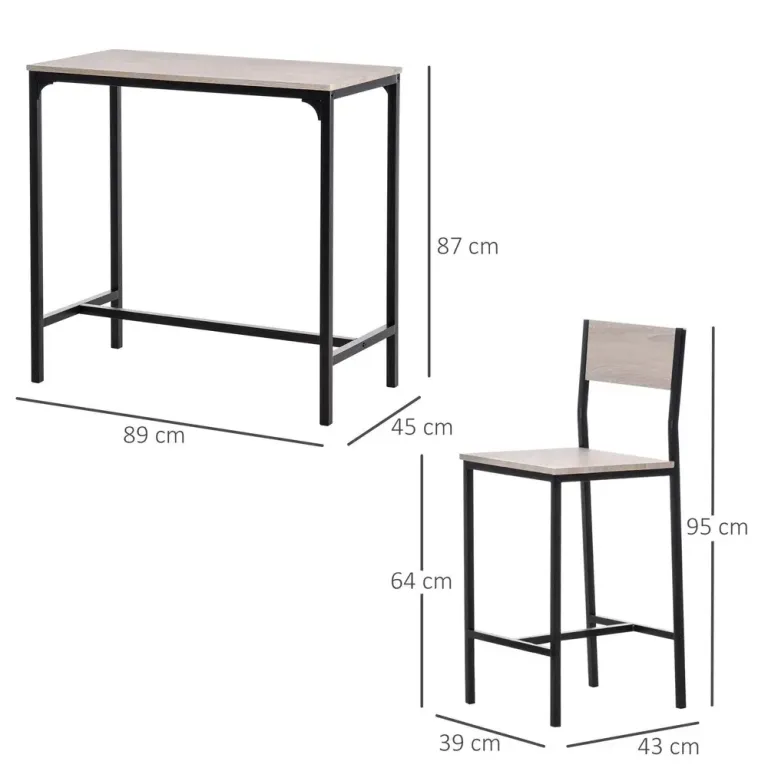 Barbord 2 Stolar 3-Delat Bordsset MDF Barstolar Industriell Stil