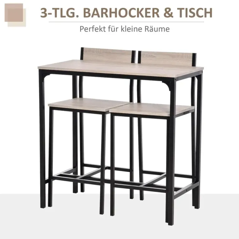 Barbord 2 Stolar 3-Delat Bordsset MDF Barstolar Industriell Stil