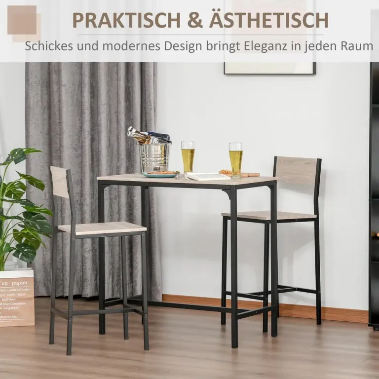 Barbord 2 Stolar 3-Delat Bordsset MDF Barstolar Industriell Stil