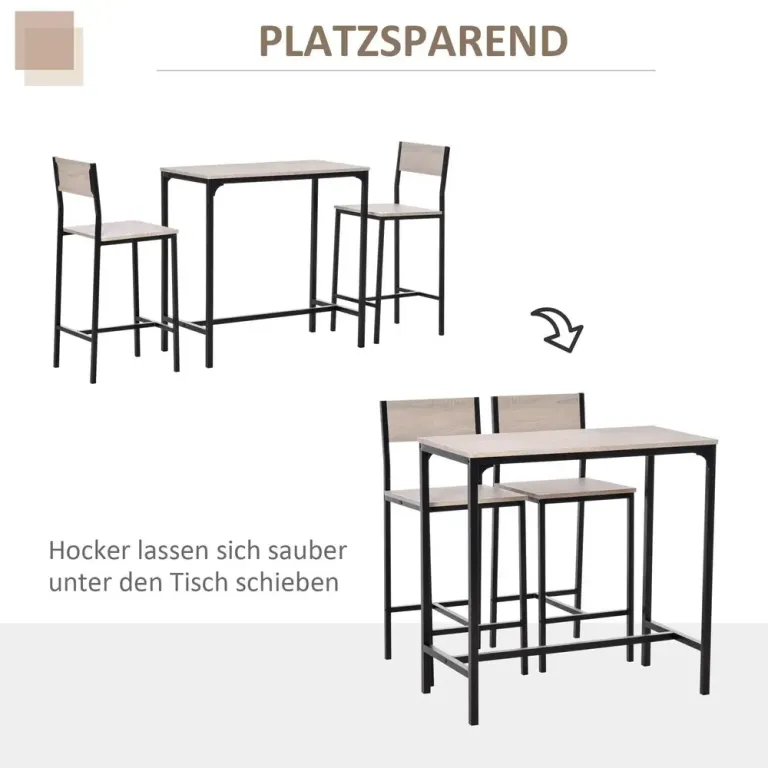 Barbord 2 Stolar 3-Delat Bordsset MDF Barstolar Industriell Stil