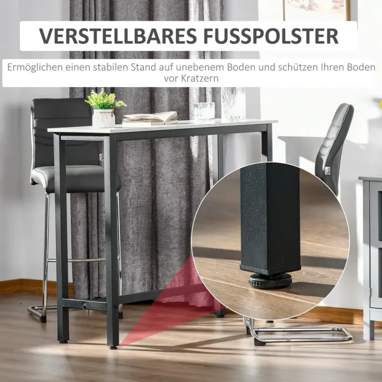 Barbord Köksbord Vit Svart av Stål Marmorlook Stålstomme Ställfötter