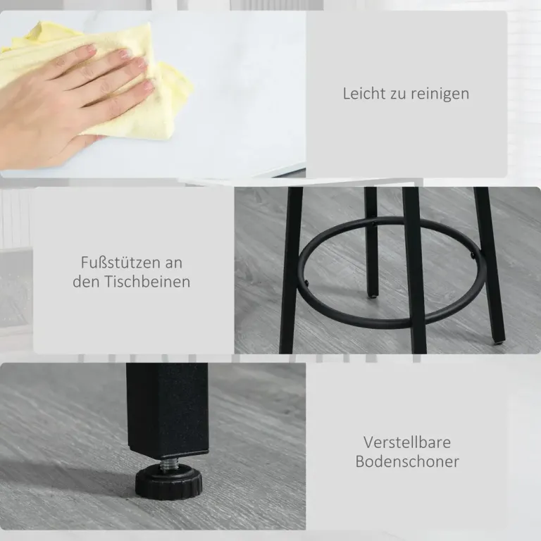 Barbordsset med 1 Bord och 2 Barstolar i Stål och MDF, Vit Barset