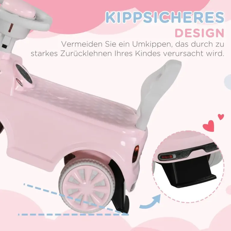 Barnåkbil med Tippskydd Horn och Sits Upp till 25 kg Gåbil Rosa Säte