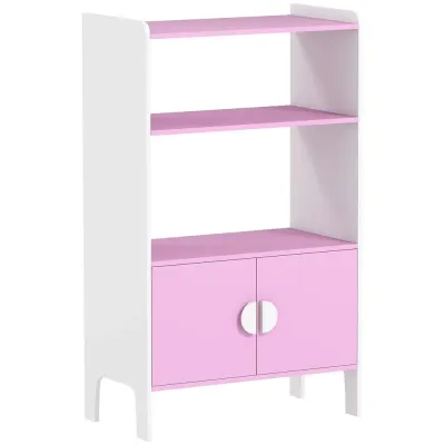 Barnbokhylla 2 Hyllor 2 Skåp med Tippskydd Rosa