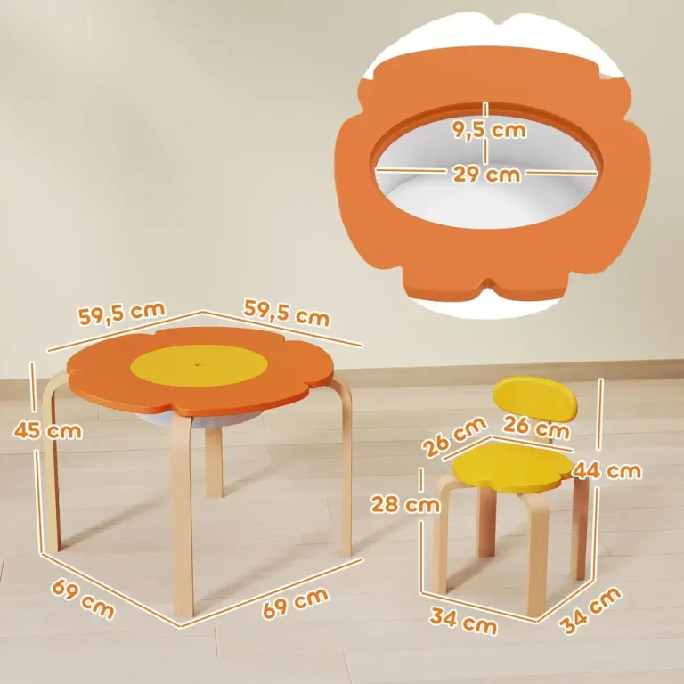 Barnbord med Stolar och Pallar 5-Delat Set Blommönster Blomma Form