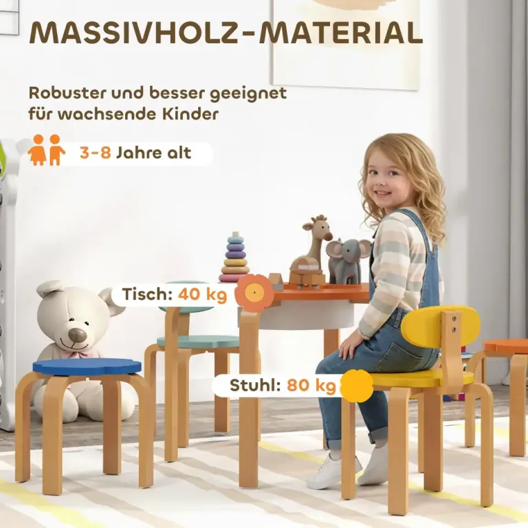 Barnbord med Stolar och Pallar 5-Delat Set Blommönster Blomma Form