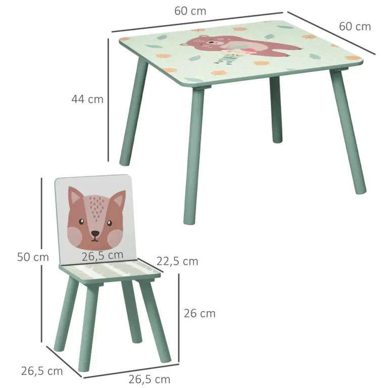 Barnbord Sittgrupp Grön av MDF och Furu för Barn 3-8 År Set Stolar