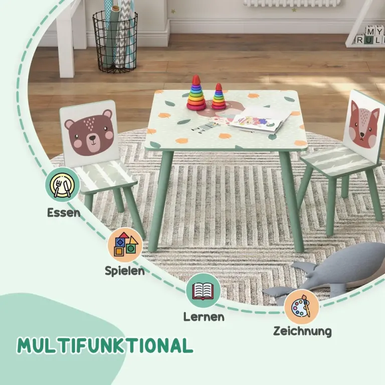 Barnbord Sittgrupp Grön av MDF och Furu för Barn 3-8 År Set Stolar