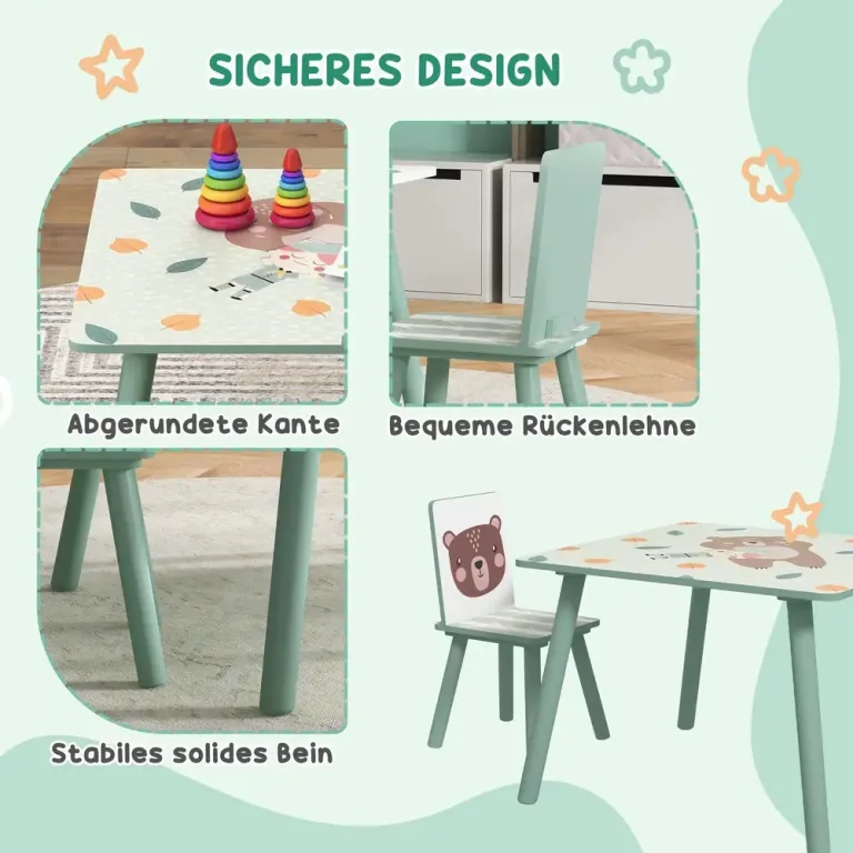 Barnbord Sittgrupp Grön av MDF och Furu för Barn 3-8 År Set Stolar
