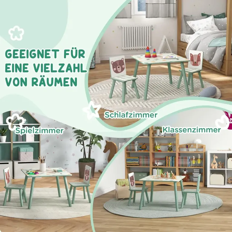 Barnbord Sittgrupp Grön av MDF och Furu för Barn 3-8 År Set Stolar