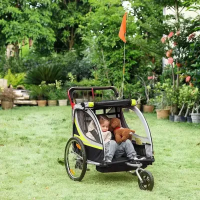 Barncykelvagn 2-i-1 Cykelvagn Gul Svart Cm Joggingvagn