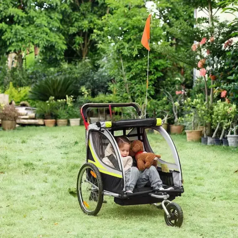 Barncykelvagn 2-i-1 Cykelvagn Gul Svart Cm Joggingvagn