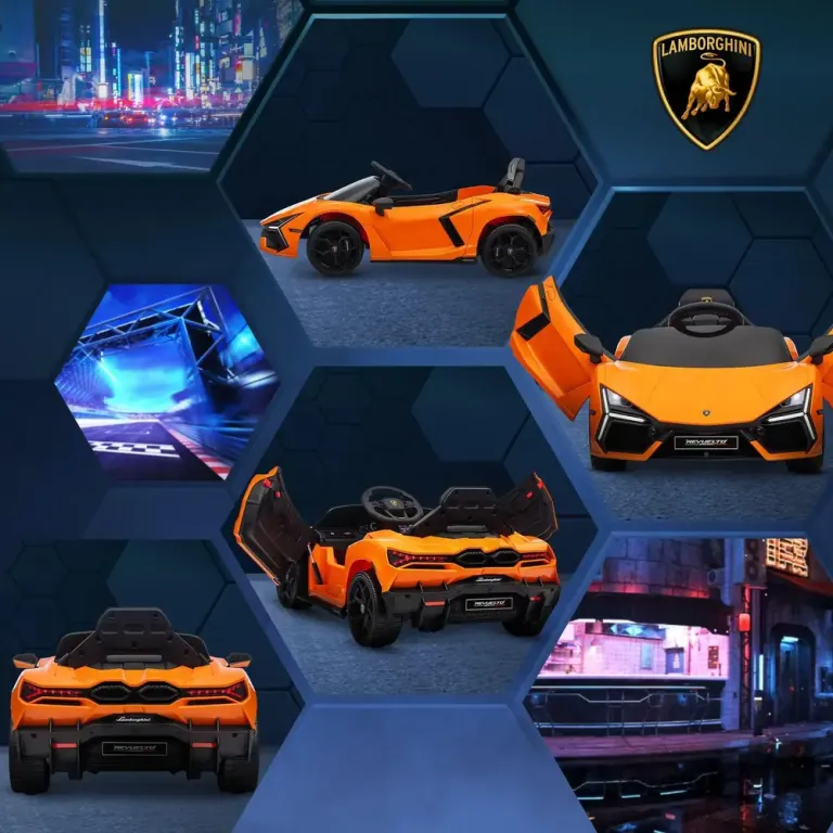 Barnelbil Elbil Barn Orange av Plast för 3-5 År 12 v Lamborghini