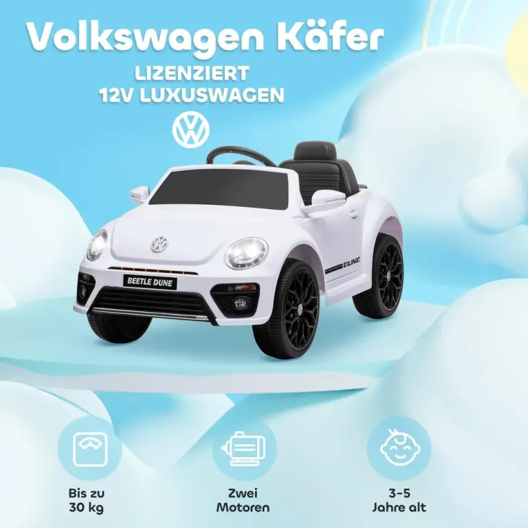 Barnelbil Elbil Vit av Plast för Barn 3-5 År 12 v Fordon Beetle