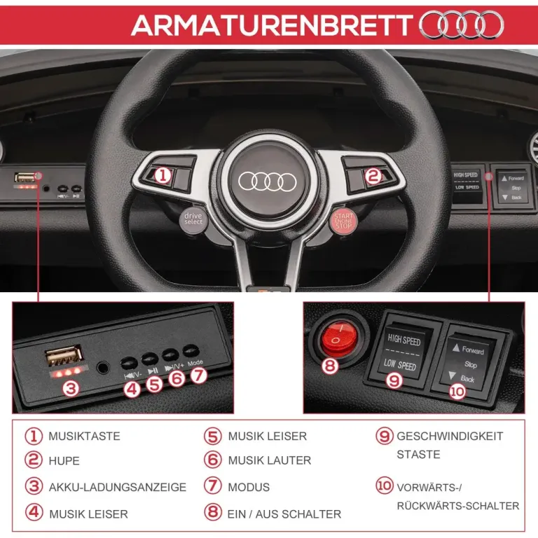 Barnelbil Sport 2,4g Fjärrkontroll Musik Signalhorn Audi Roadster