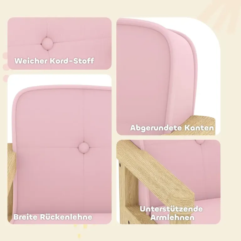 Barnfåtölj i Manchesterlook med Träram Vadderad för Barn Rosa Mjuk