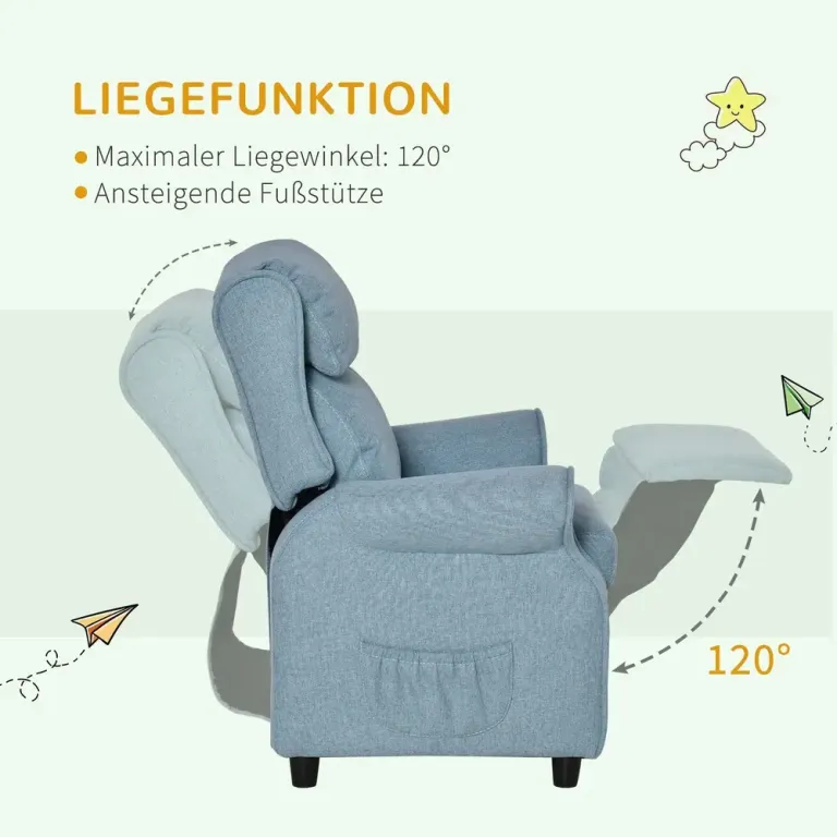 Barnfåtölj med Fotpall i Blått Minisoffa Relax Justerbar Fotstöd