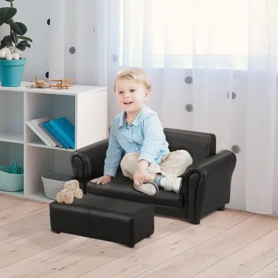 Barnfåtölj med Fotpall och Minisoffa 83 x 42 cm, Svart