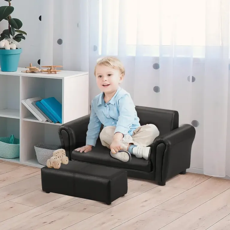 Barnfåtölj med Fotpall och Minisoffa 83 x 42 cm, Svart