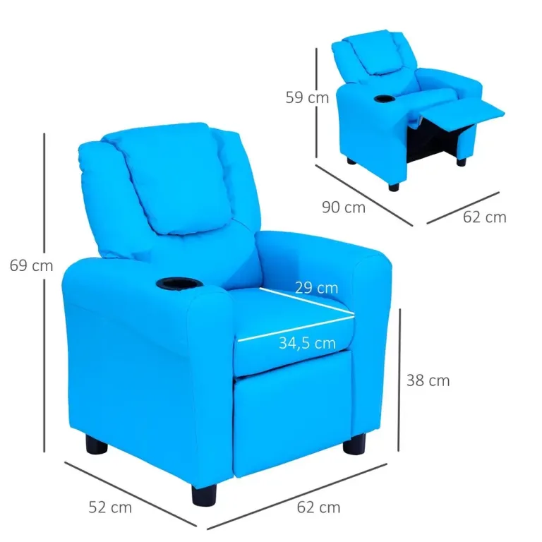 Barnfåtölj med Liggfunktion Minisoffa 62 x 52 x 69 cm