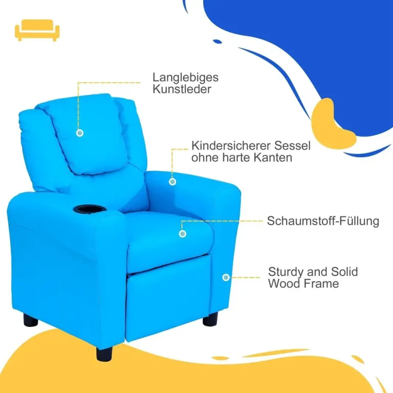 Barnfåtölj med Liggfunktion Minisoffa 62 x 52 x 69 cm