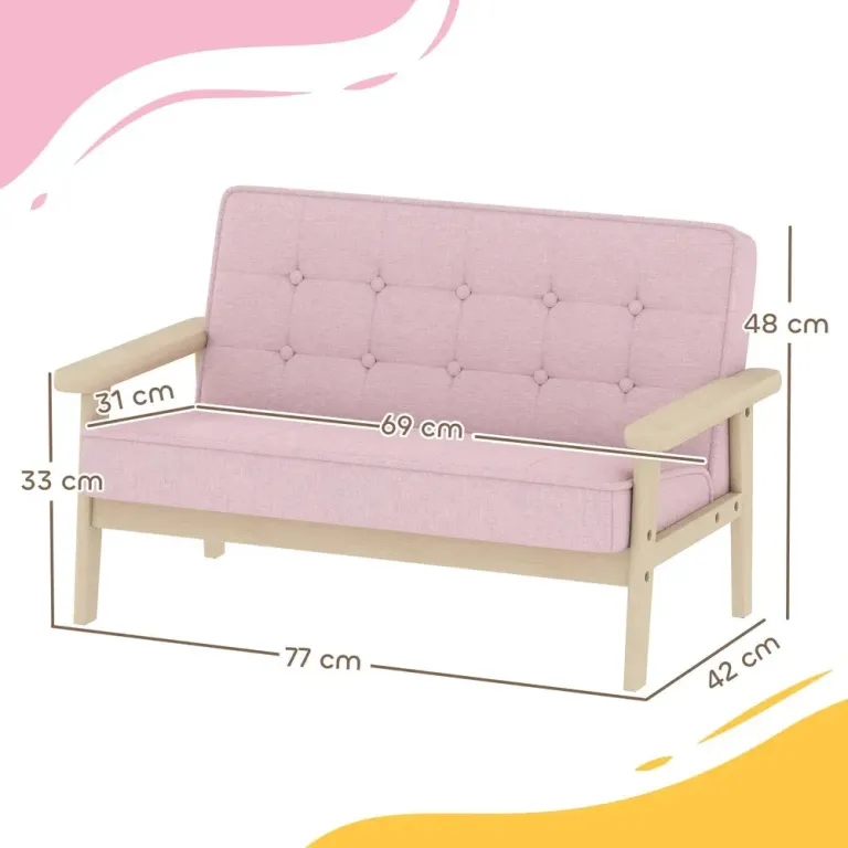Barnfåtölj Sammet Rosa Trä och Tyg för Barnrum Mjuk Barnsoffa Träram