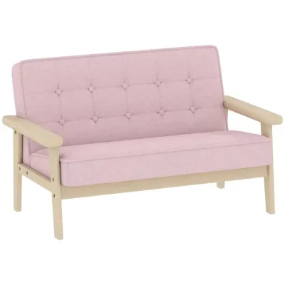 Barnfåtölj Sammet Rosa Trä och Tyg för Barnrum Mjuk Barnsoffa Träram