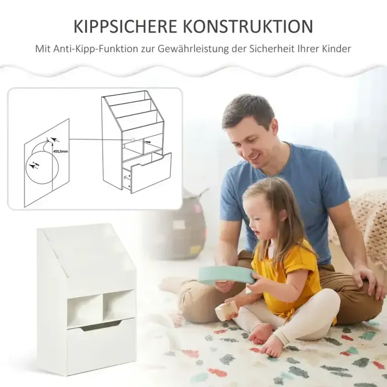 Barnhylla med Låda och Bokhylla med Fack Barnbokhylla Förvaring Hjul