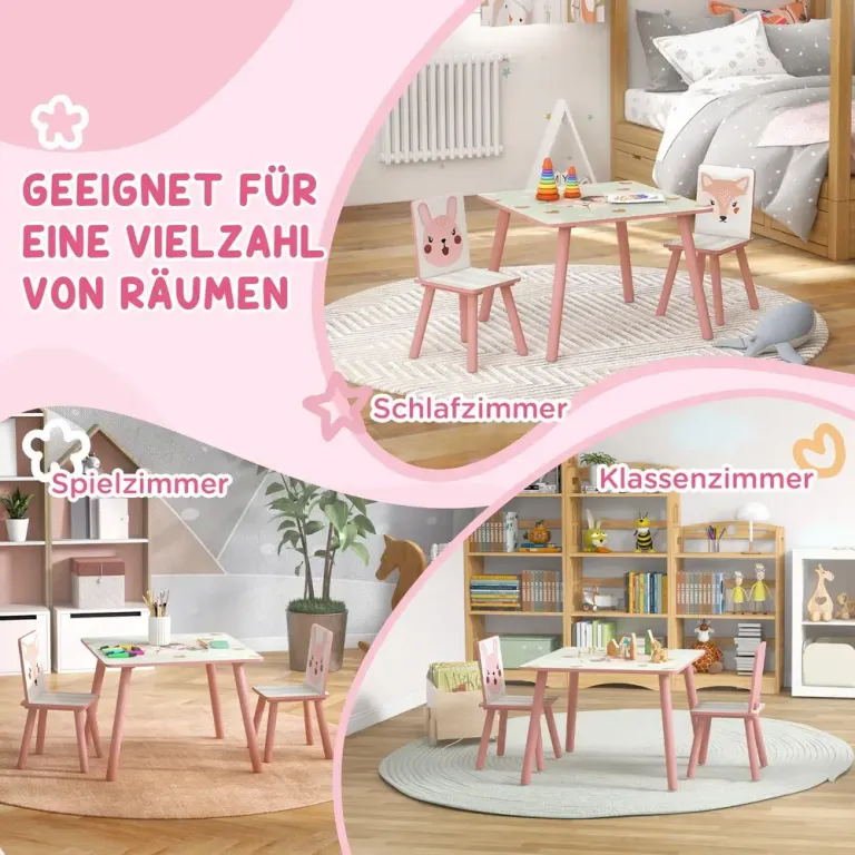 Barnmöbelgrupp Bord 2 Stolar Rosa Furuträ för Barnrum Sittgrupp