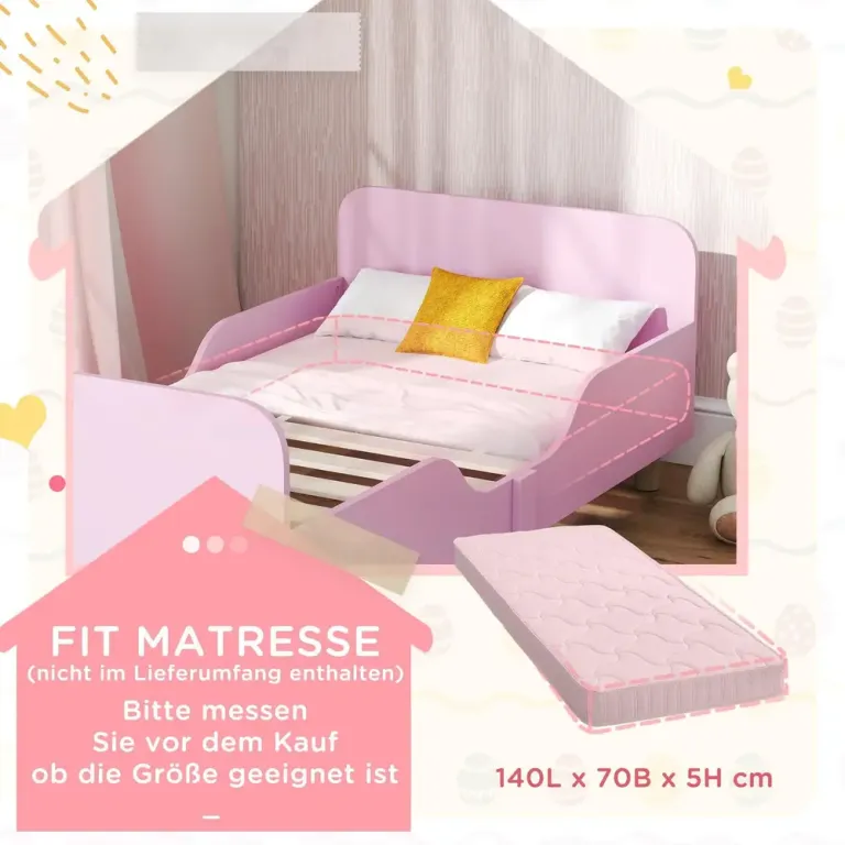 Barnsängstomme Enkelsäng för Barn med Säkerhetsräcke MDF Rosa Furu