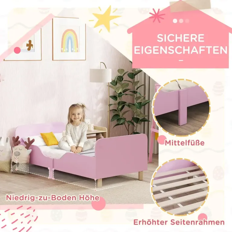 Barnsängstomme Enkelsäng för Barn med Säkerhetsräcke MDF Rosa Furu