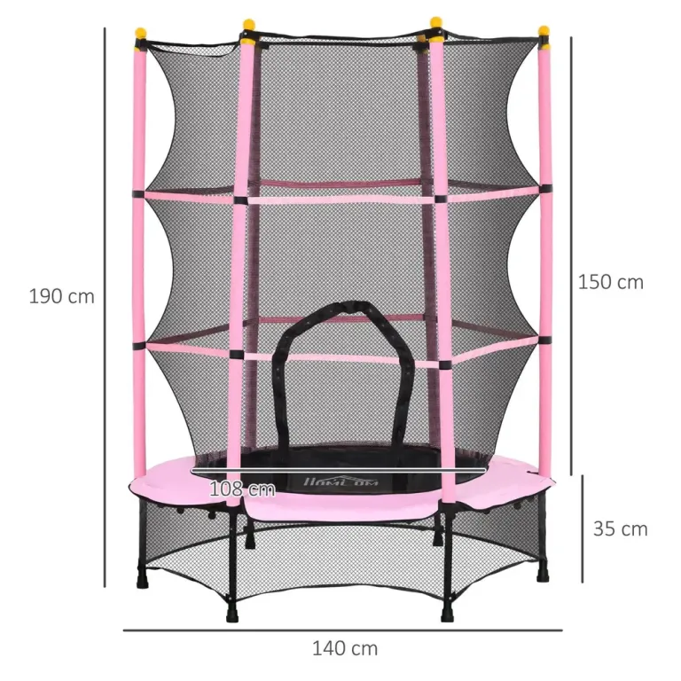 Barnstudsmatta Trädgårdstrampolin Rosa av Metall 140 Cm Skyddsnät