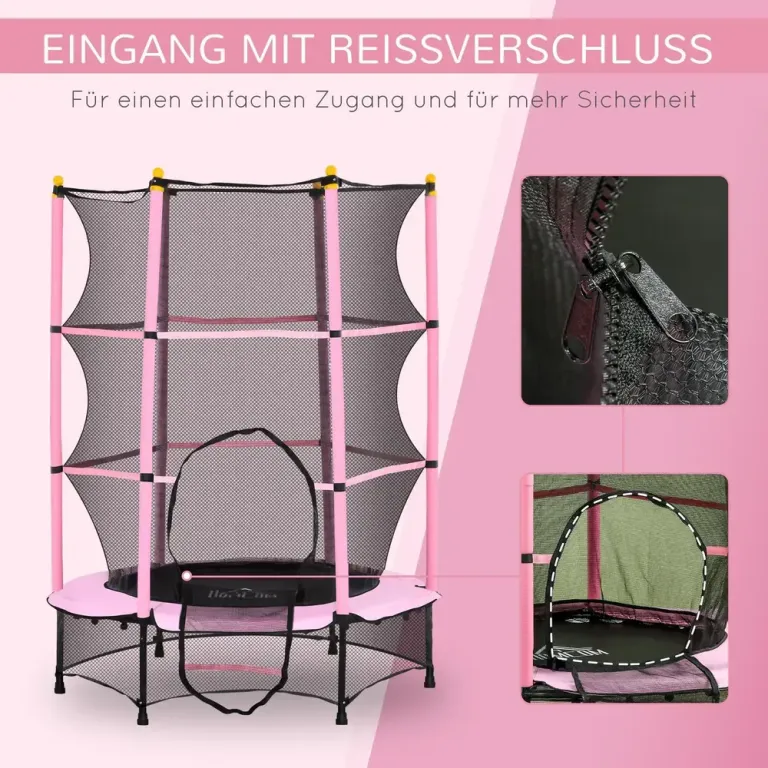 Barnstudsmatta Trädgårdstrampolin Rosa av Metall 140 Cm Skyddsnät