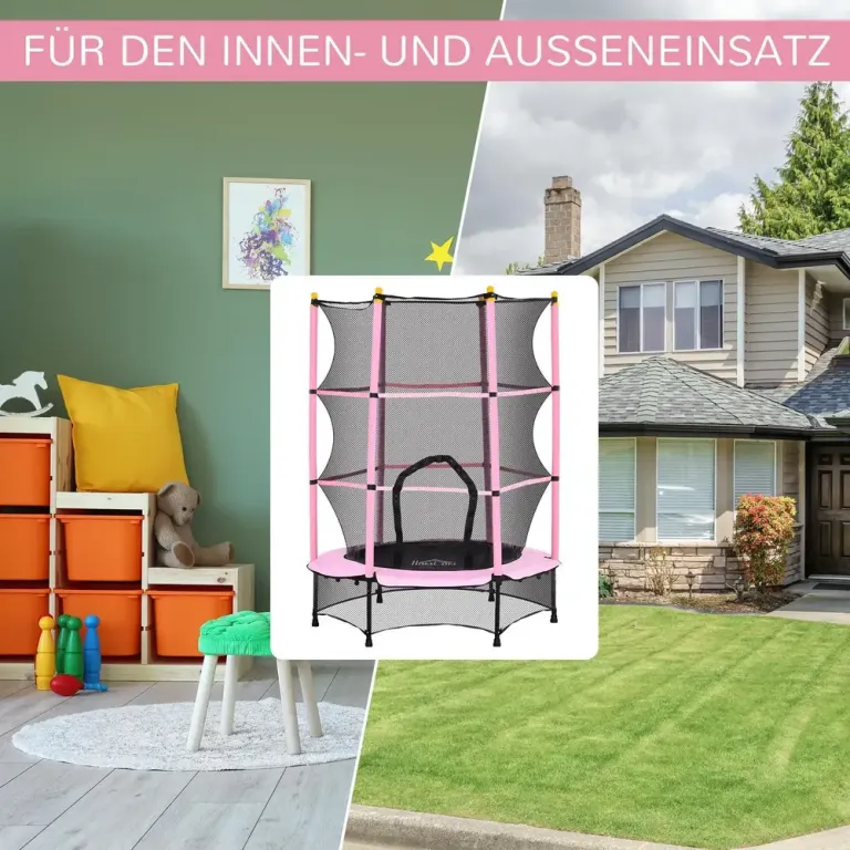 Barnstudsmatta Trädgårdstrampolin Rosa av Metall 140 Cm Skyddsnät