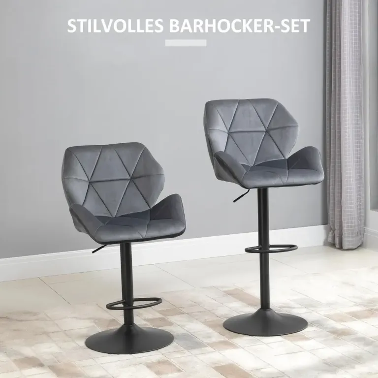Barstolar 2-Pack Prisvärd Grå Sammet och Bar med Höjd