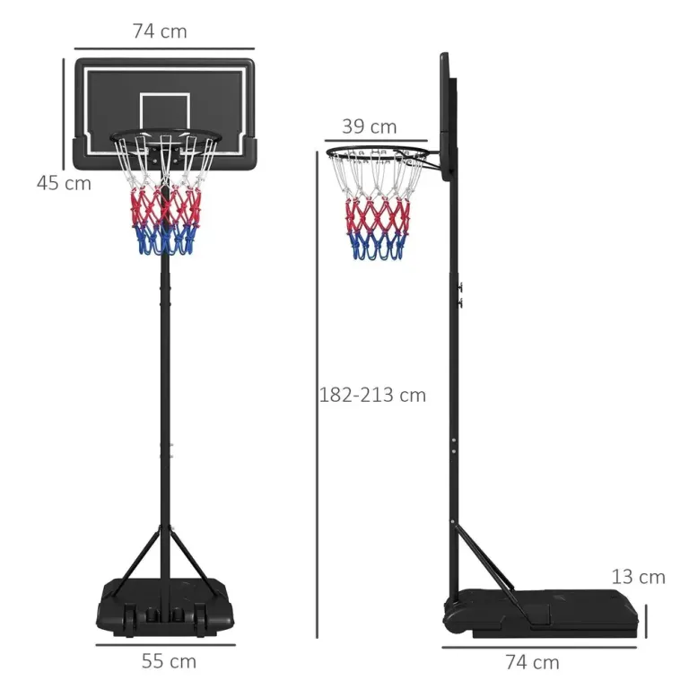 Basketkorg Basketstativ Svart Röd av Metall Ställning Justerbar