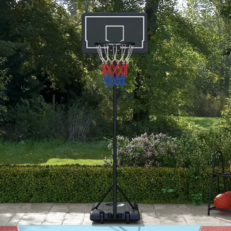 Basketkorg Basketstativ Svart Röd av Metall Ställning Justerbar