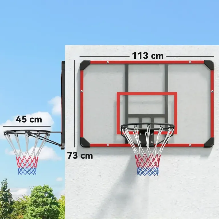 Basketkorg för Väggmontering, Röd Inomhus Utomhus Robust Bakpanel