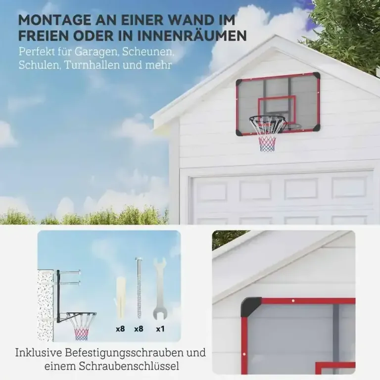 Basketkorg för Väggmontering, Röd Inomhus Utomhus Robust Bakpanel