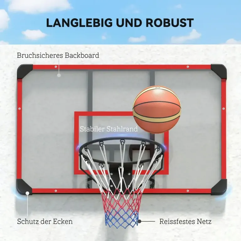 Basketkorg för Väggmontering, Röd Inomhus Utomhus Robust Bakpanel