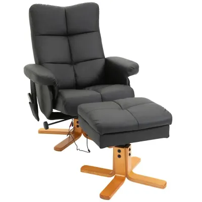 Massagestol med Fotpall och Värme Svart Konstläder