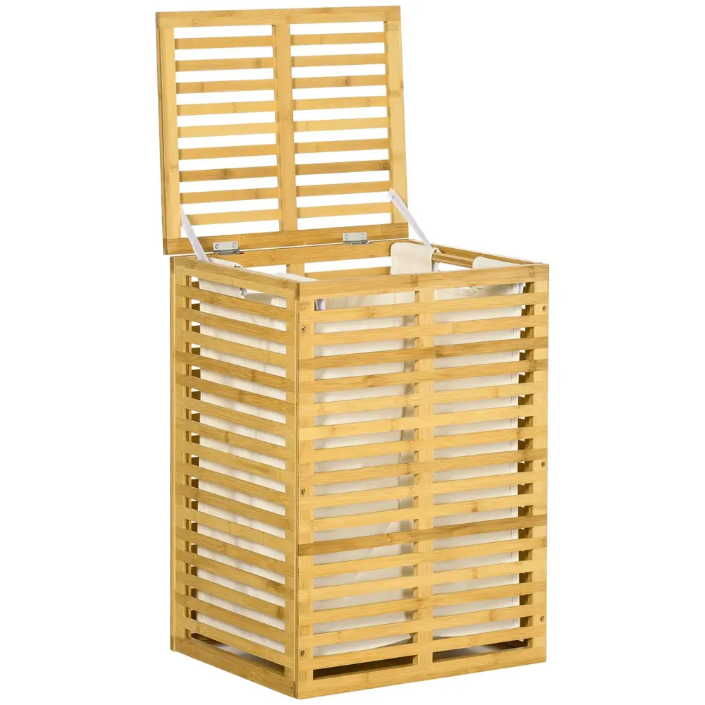 Bambu Tvättkorg med Lock och Tvättpåse 44 x 37 x 62,5 Cm