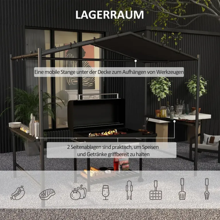 Bbq-tält med Grilltak Sidofickor 277 x 149 x 230 cm