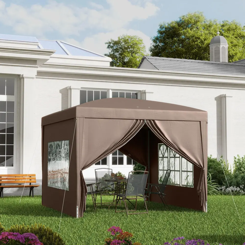 Lusthus Paviljong Pop-Up Partytält Kaffe Brun 3 x 3 M
