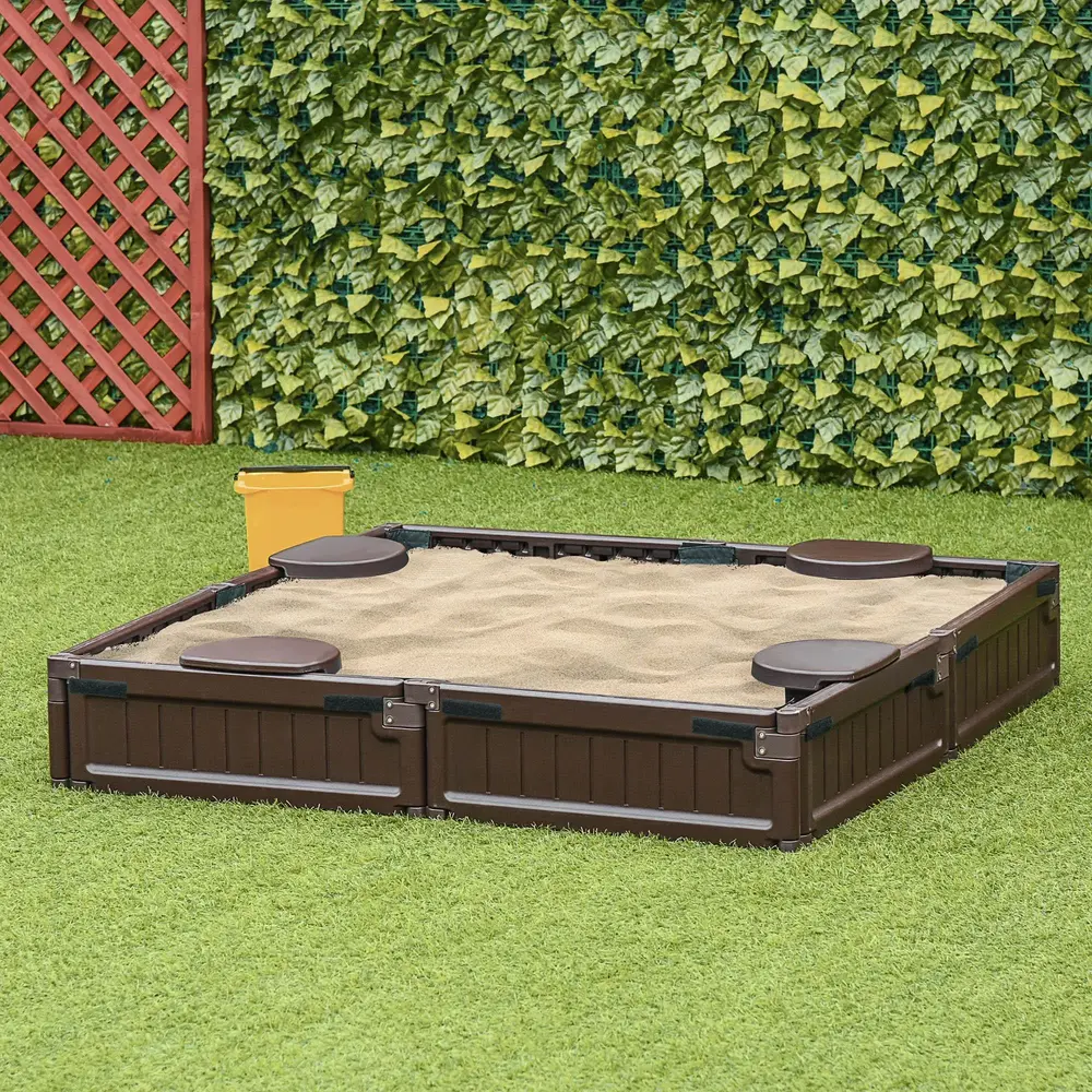 Sandlåda Leklåda Brun av HDPE för Barn 123 x 123 x 21 Cm